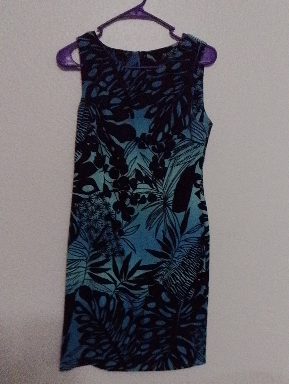 connected apparel Black and Blue Tropical Leaf Midi Dress